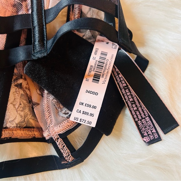 Victoria Secret Very Sexy Luxe Rose Bra Quarter Cup Crisscross Cutouts 34DDD 34F - Picture 12 of 13